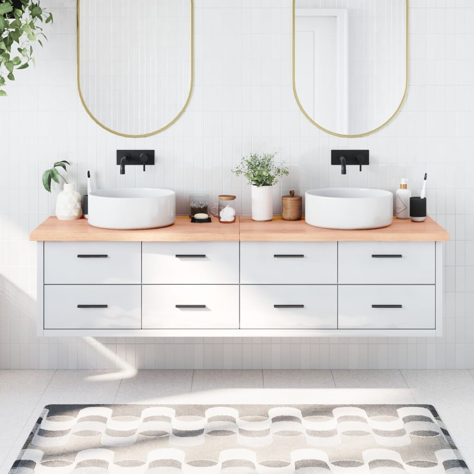 Encimera baño madera maciza tratada marrón claro