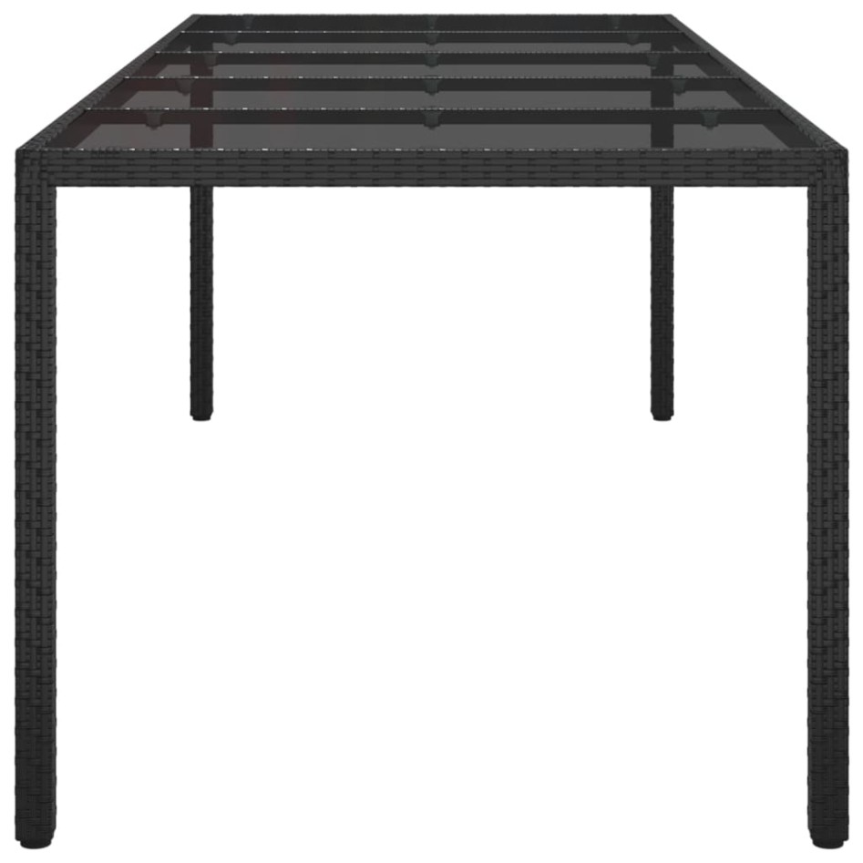 Mesa de jardín de vidrio templado ratán PE negra 250x100x75