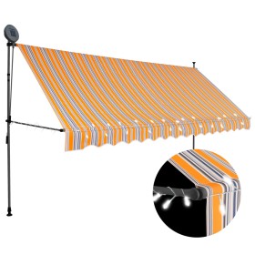 Toldo retráctil manual con LED amarillo y azul 350