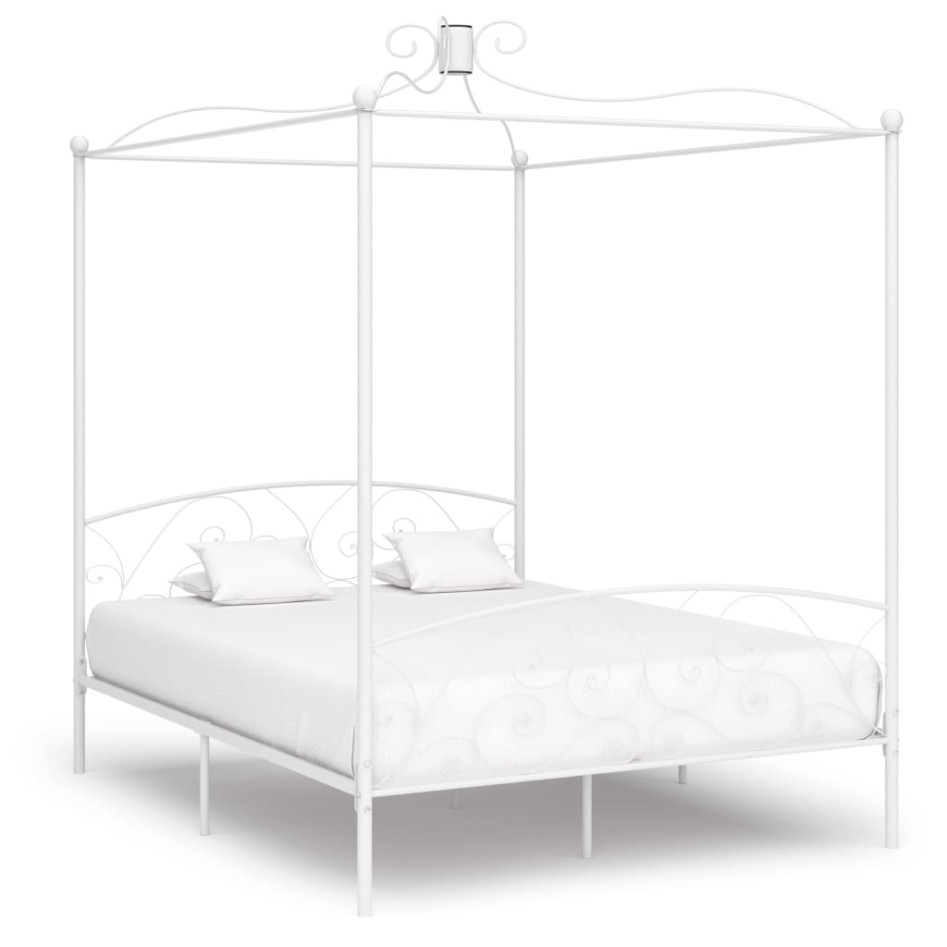 Estructura de cama con dosel metal blanco 180x200