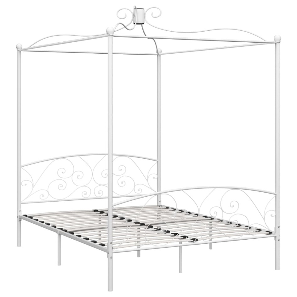 Estructura de cama con dosel metal blanco 180x200