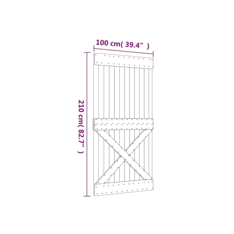 Puerta corredera con herrajes madera maciza de pino 100x210