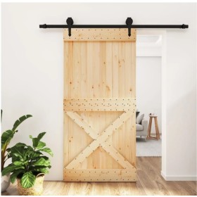 Puerta corredera con herrajes madera maciza de pino 100x210