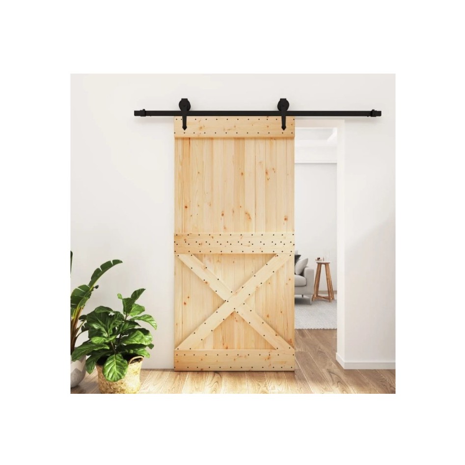 Puerta corredera con herrajes madera maciza de pino 100x210