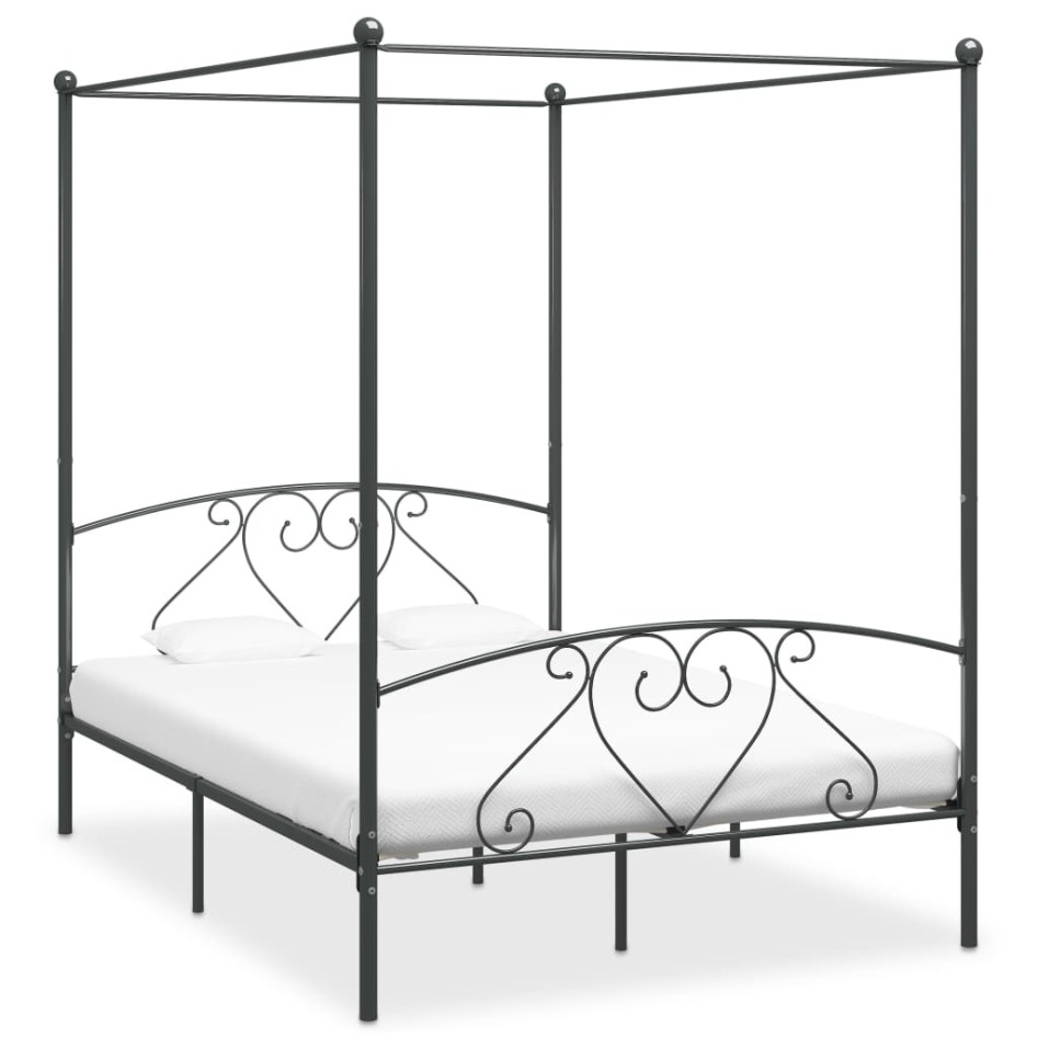 Estructura de cama con dosel metal gris 160x200