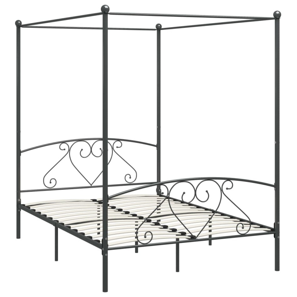 Estructura de cama con dosel metal gris 160x200