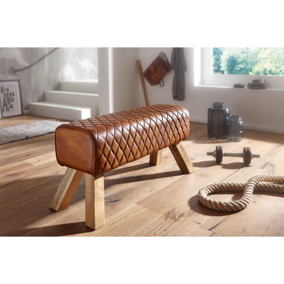 Banco cuero y madera maciza 89x46x35 cm