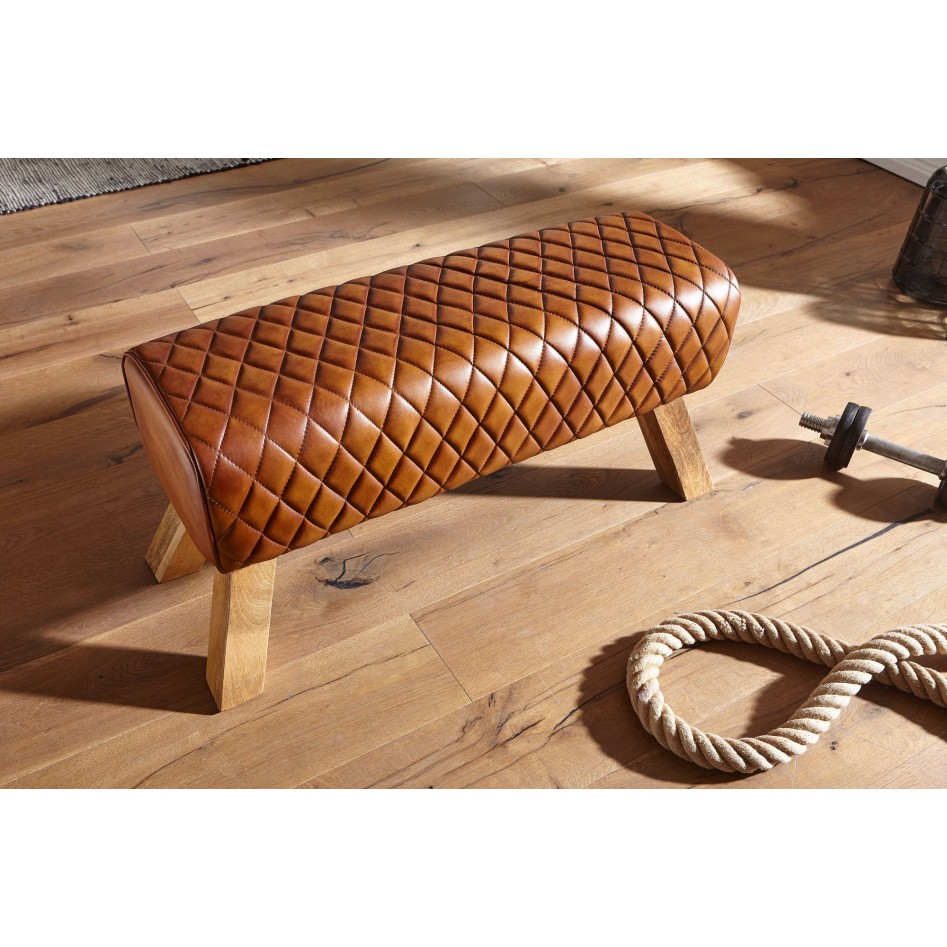 Banco cuero y madera maciza 89x46x35 cm