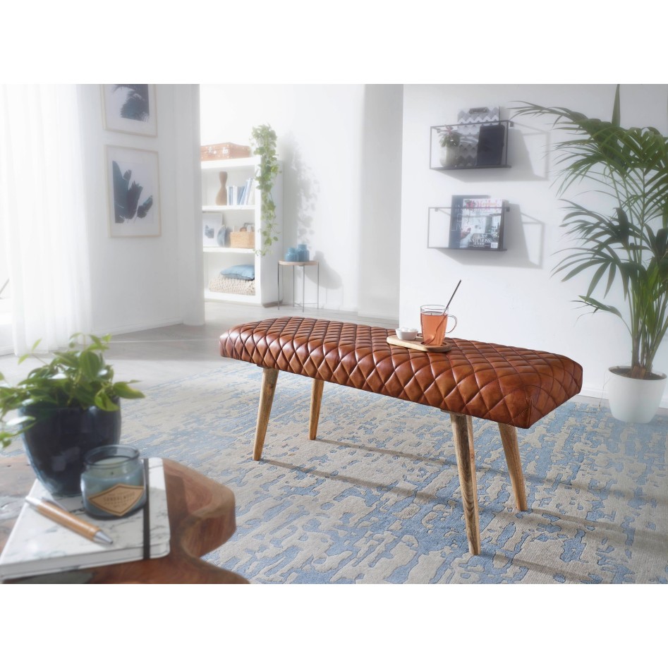 Banco de cuero y madera maciza 115x53x38 cm