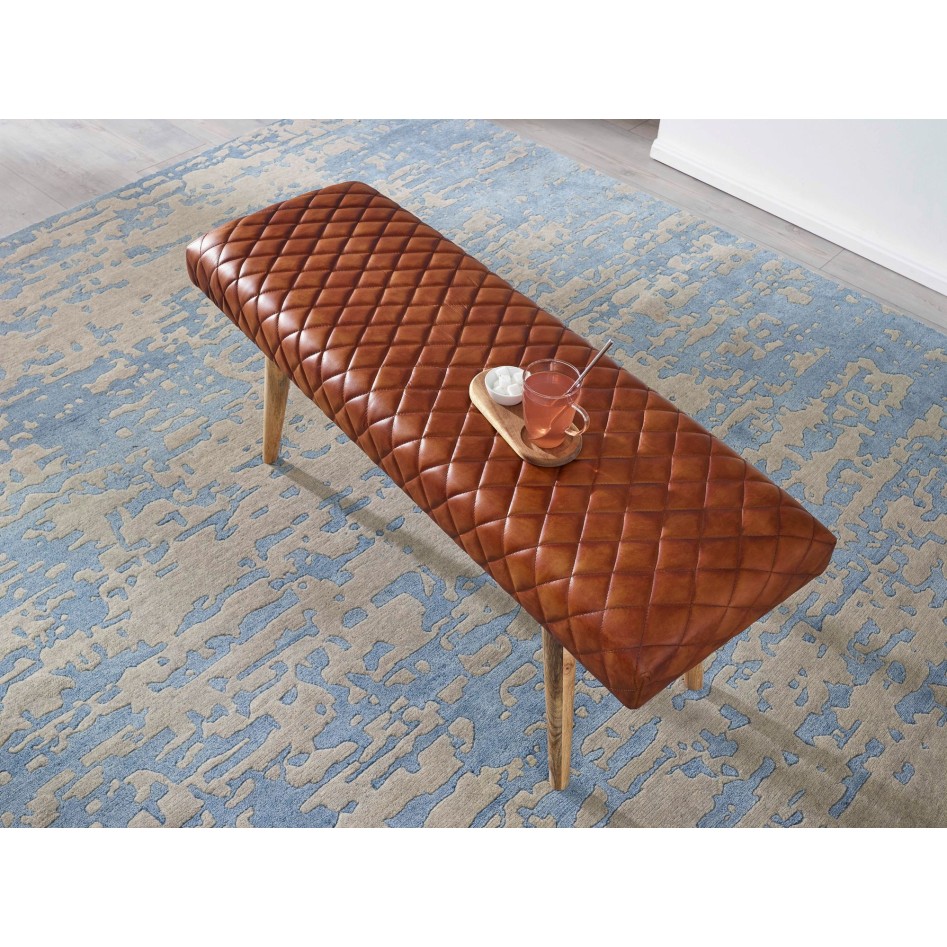 Banco de cuero y madera maciza 115x53x38 cm