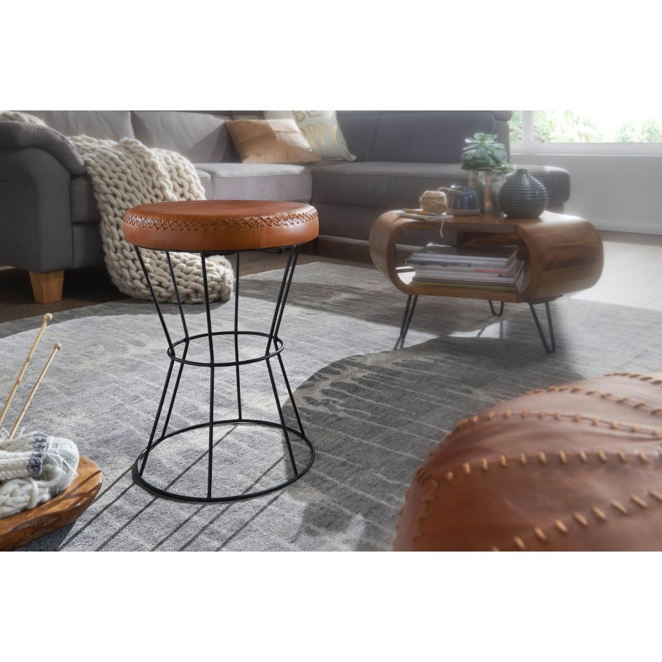 Taburete cuero y metal 35 x 48 x 35 cm 