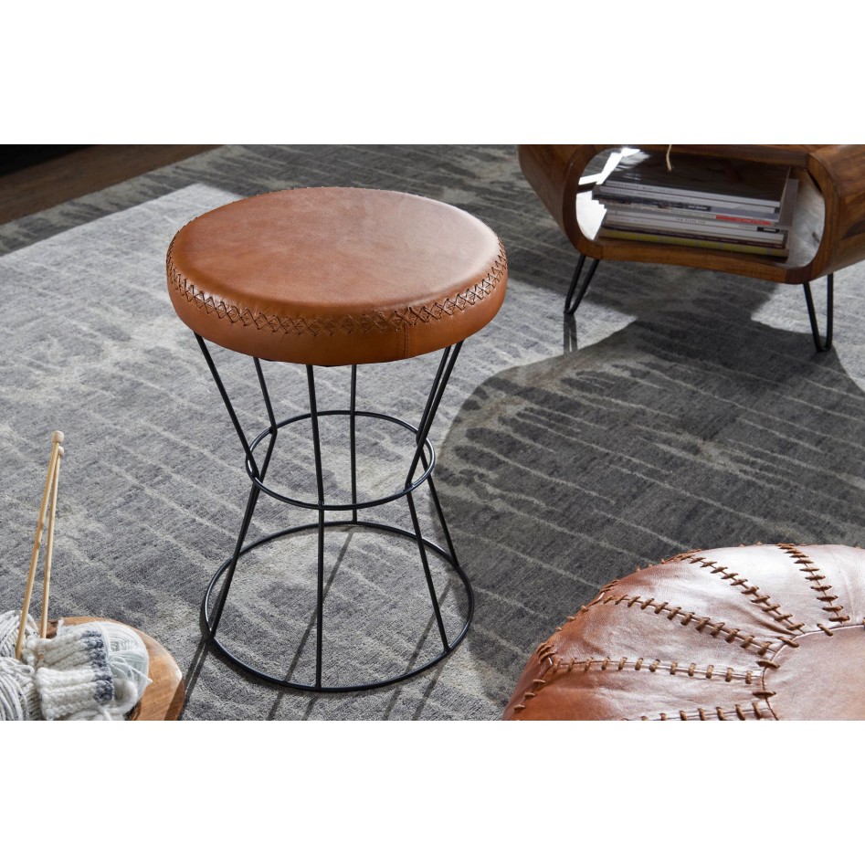 Taburete cuero y metal 35 x 48 x 35 cm 