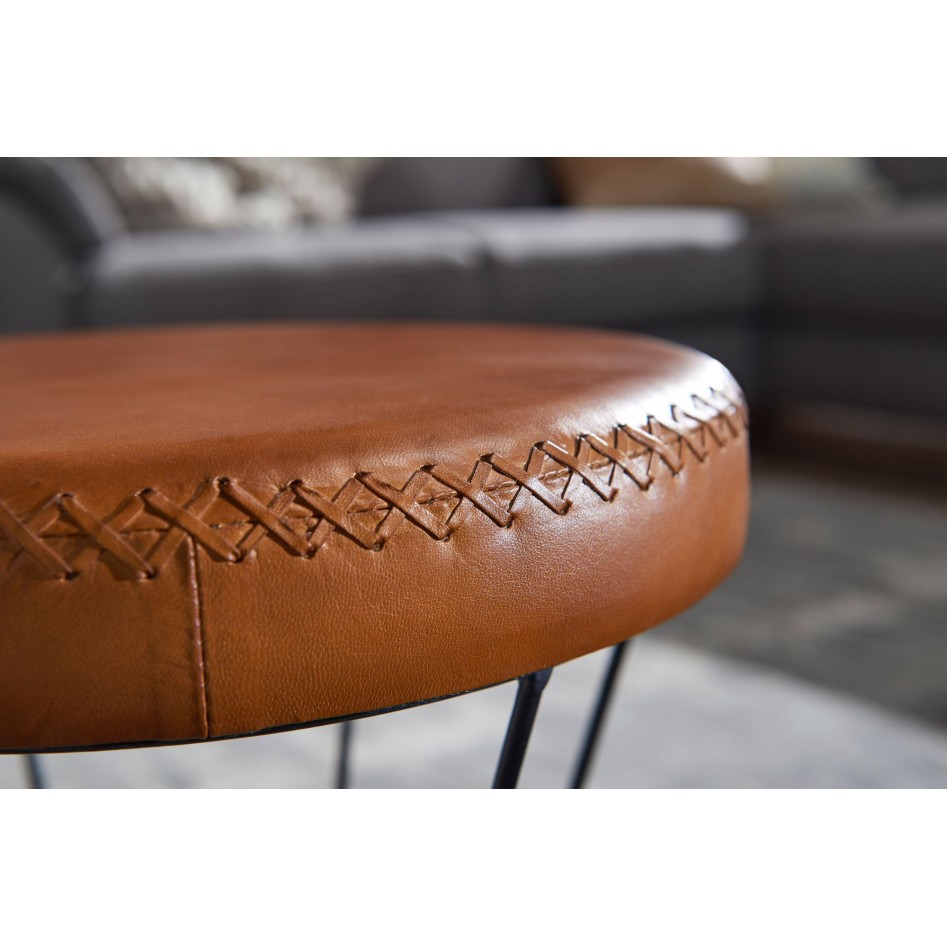 Taburete cuero y metal 35 x 48 x 35 cm 