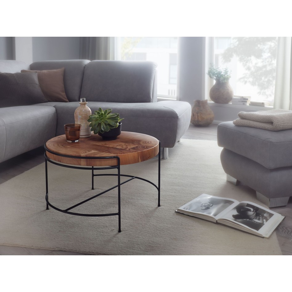 Mesita acacia madera maciza / metal 62x40x62 cm