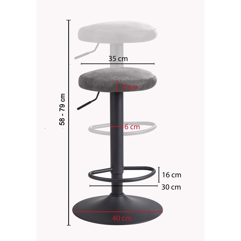 Taburete  ante gris sin respaldo 58 - 79 cm