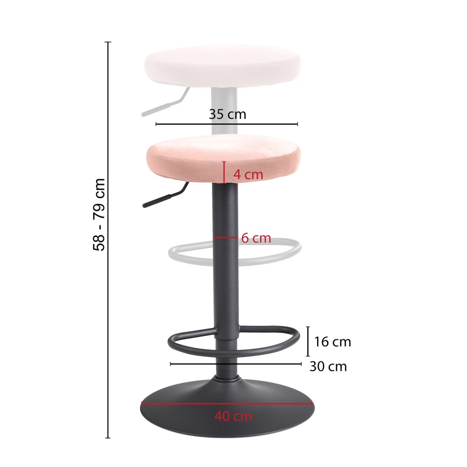 Taburete sin respaldo Velvet Pink 58 - 79 cm