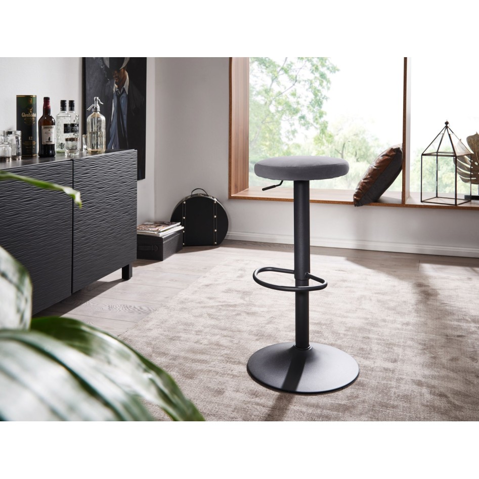 Taburete de bar de terciopelo gris oscuro sin respaldo 58 - 79 cm