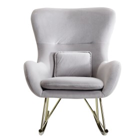 Mecedora de terciopelo / metal gris claro 74x101x89 cm con patas doradas