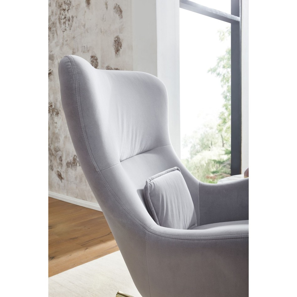 Mecedora de terciopelo / metal gris claro 74x101x89 cm con patas doradas 