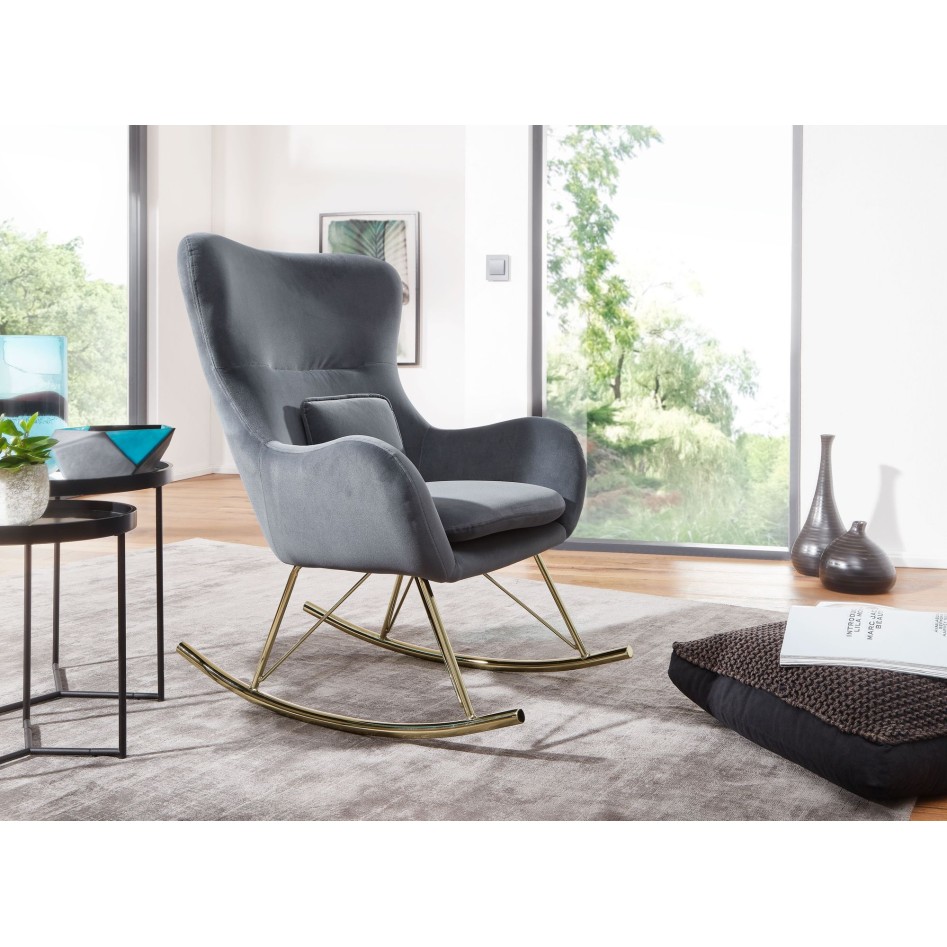 Mecedora  de terciopelo / metal gris oscuro 74x101x89 cm 