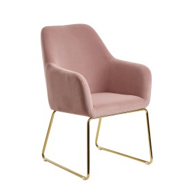  Silla de comedor de terciopelo rosa con patas doradas 