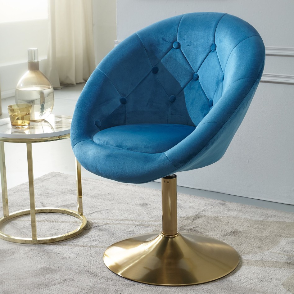 Silla  terciopelo azul / dorado giratoria