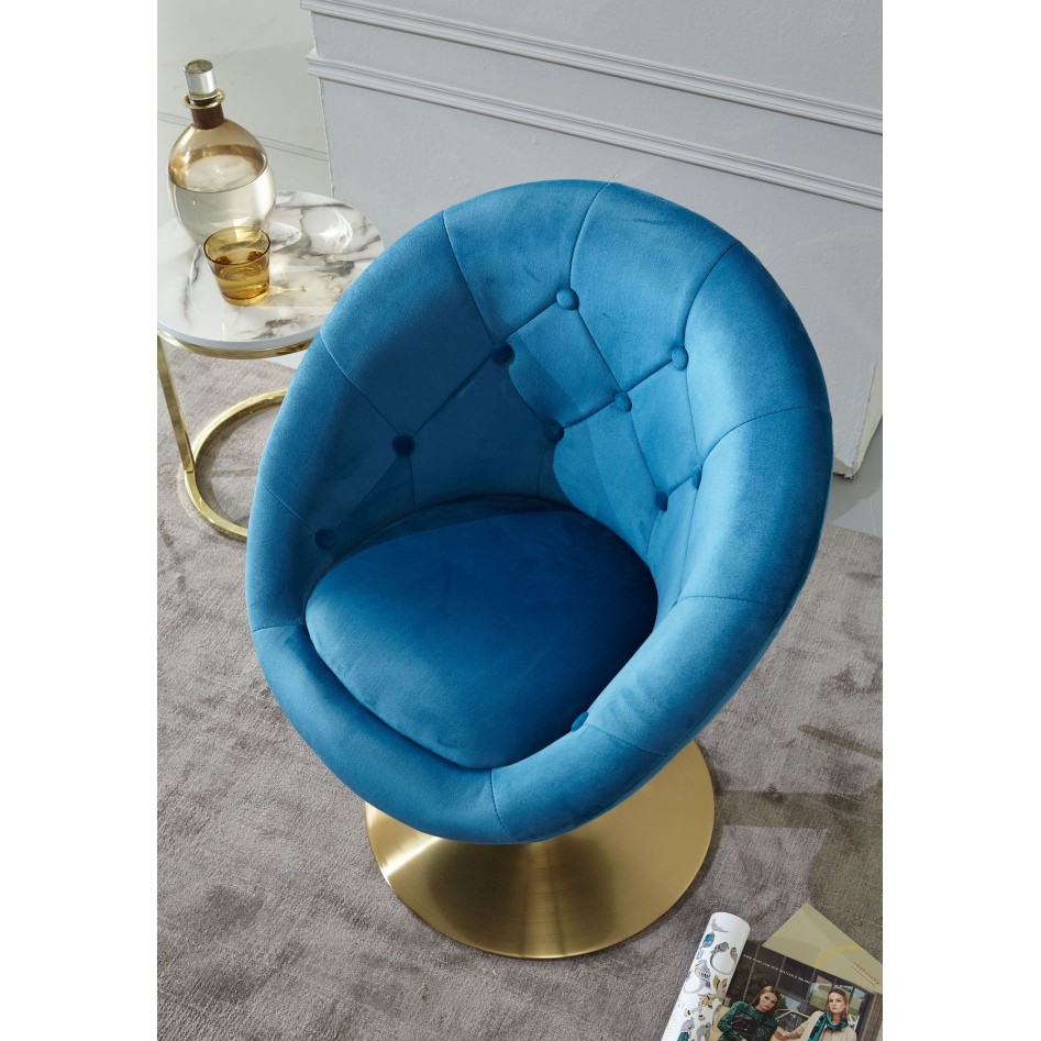 Silla  terciopelo azul / dorado giratoria