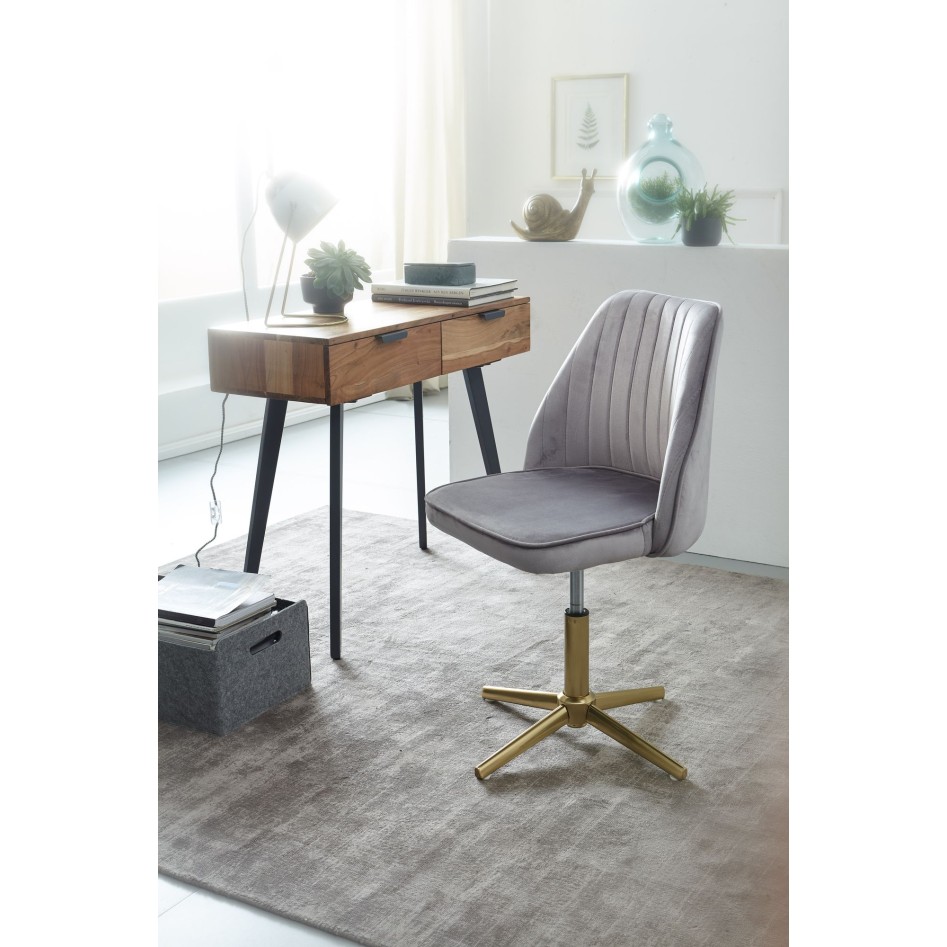 Silla de escritorio giratoria de terciopelo gris con respaldo