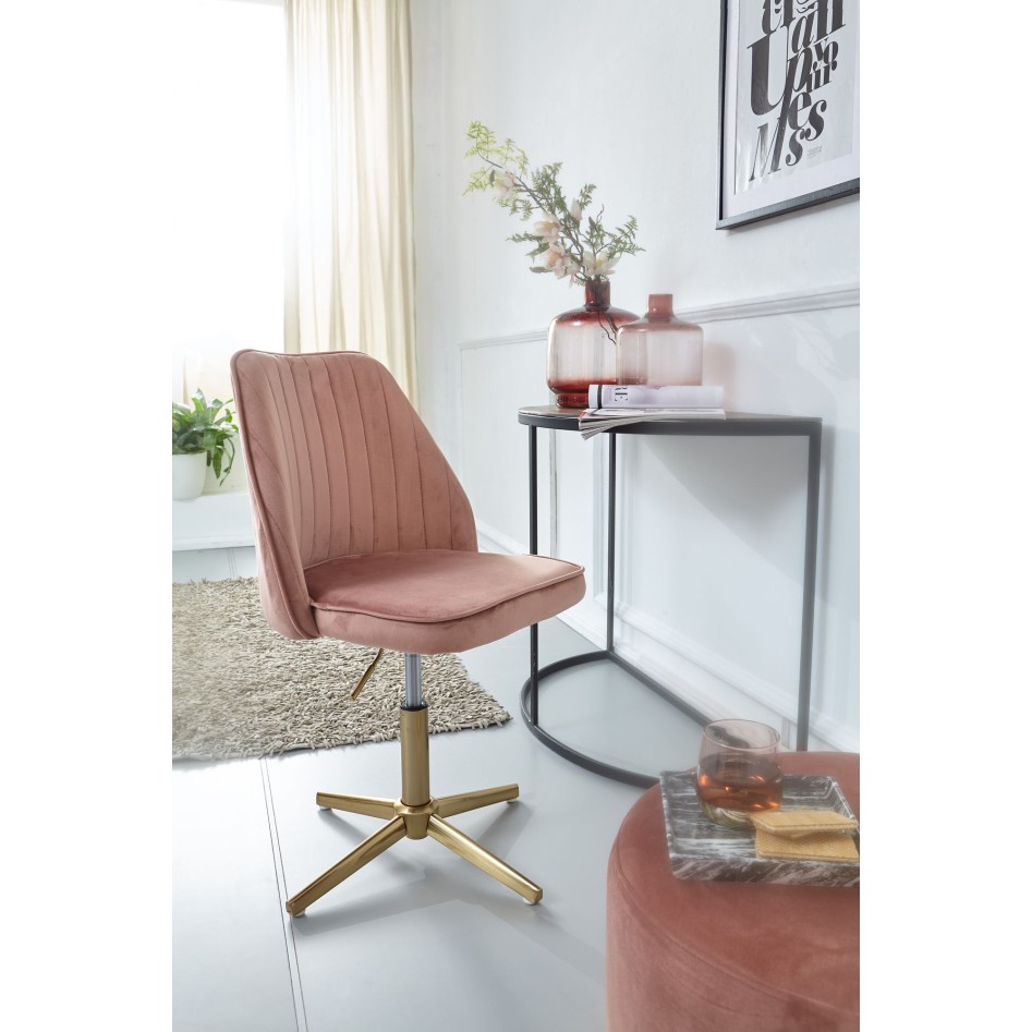 Silla de escritorio  giratoria de terciopelo rosa con respaldo 