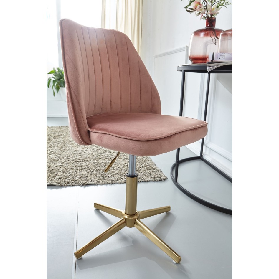 Silla de escritorio  giratoria de terciopelo rosa con respaldo 