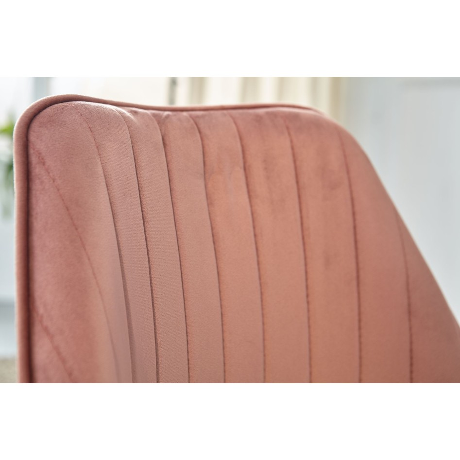 Silla de escritorio  giratoria de terciopelo rosa con respaldo 