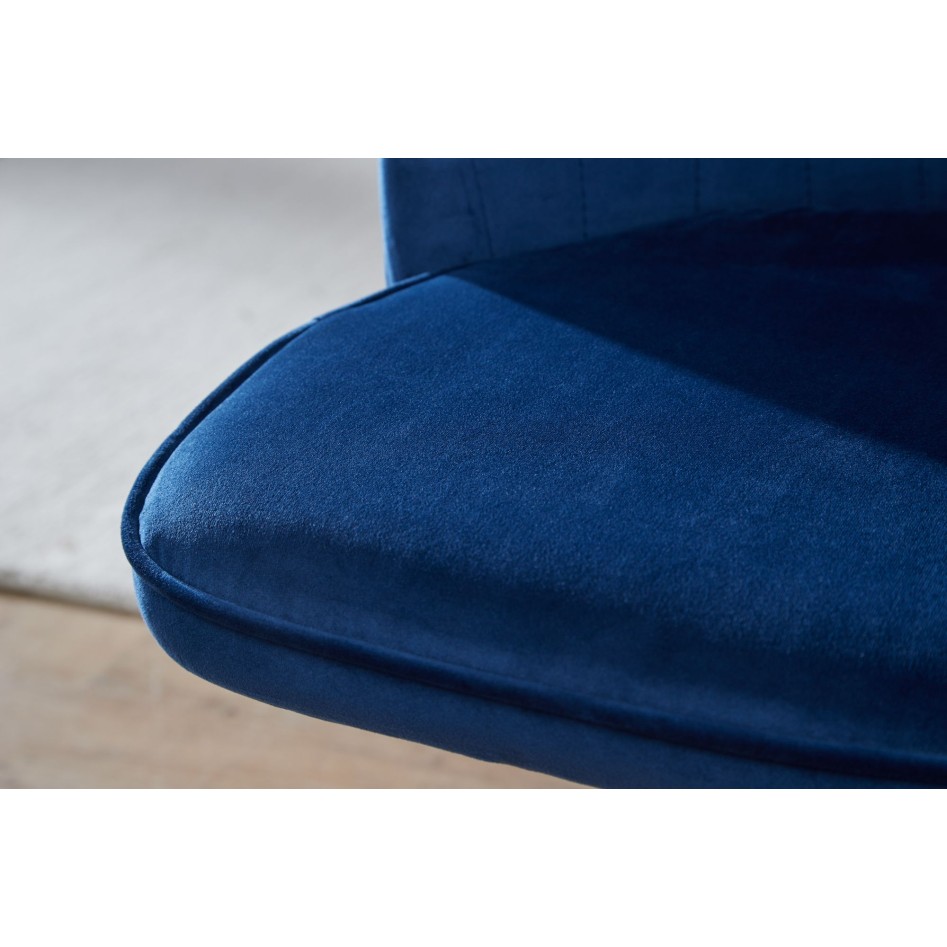 Silla de escritorio giratoria de terciopelo azul oscuro con respaldo 