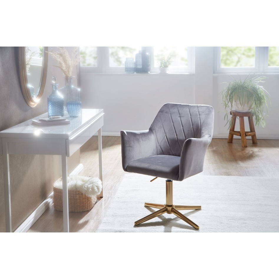 Silla de escritorio giratoria de terciopelo gris con respaldo 