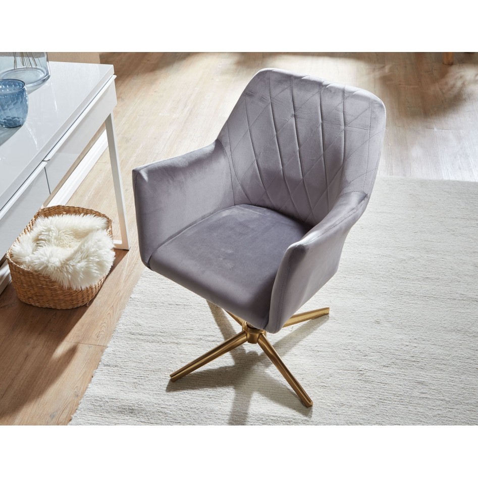 Silla de escritorio giratoria de terciopelo gris con respaldo 