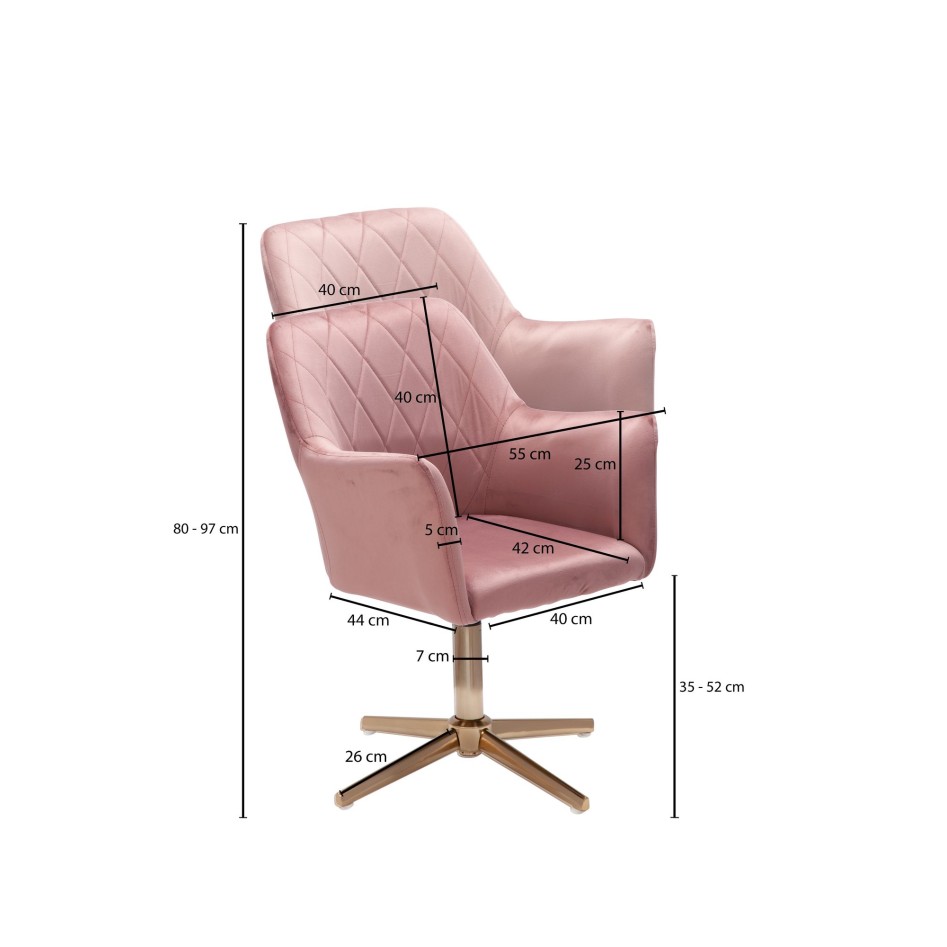 Silla de escritorio giratoria de terciopelo rosa con respaldo