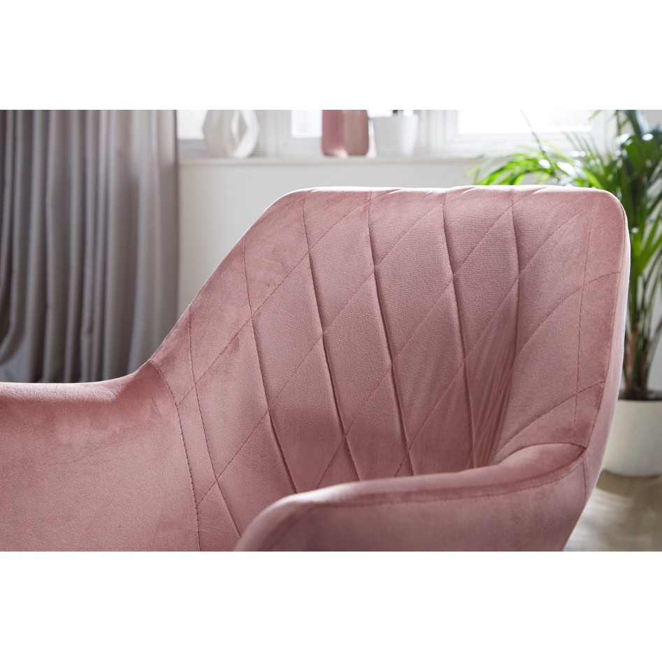 Silla de escritorio giratoria de terciopelo rosa con respaldo