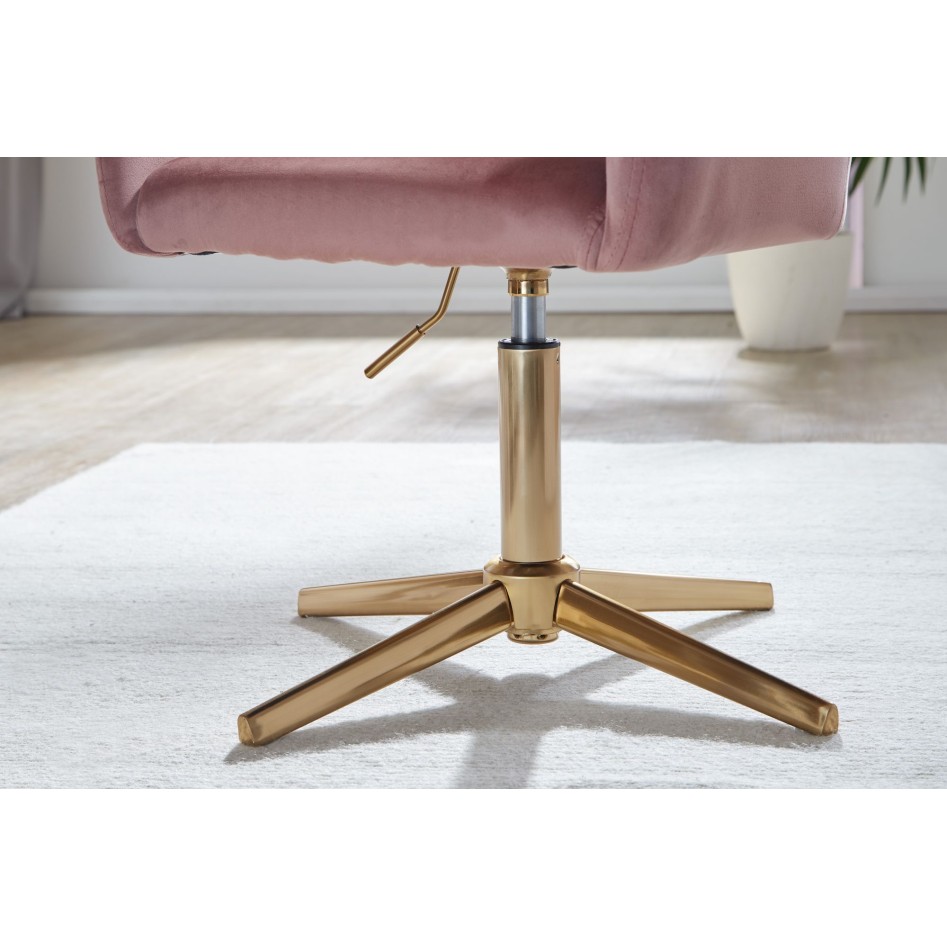 Silla de escritorio giratoria de terciopelo rosa con respaldo