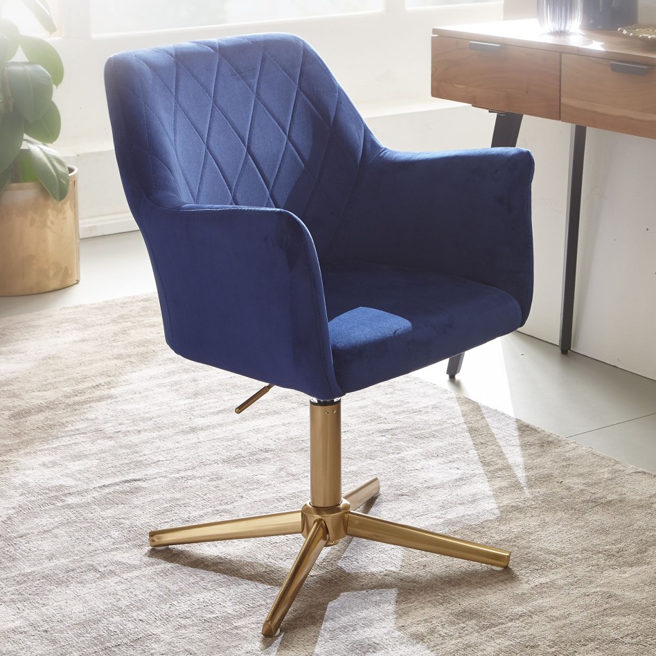 Silla de escritorio giratoria de terciopelo azul oscuro con respaldo