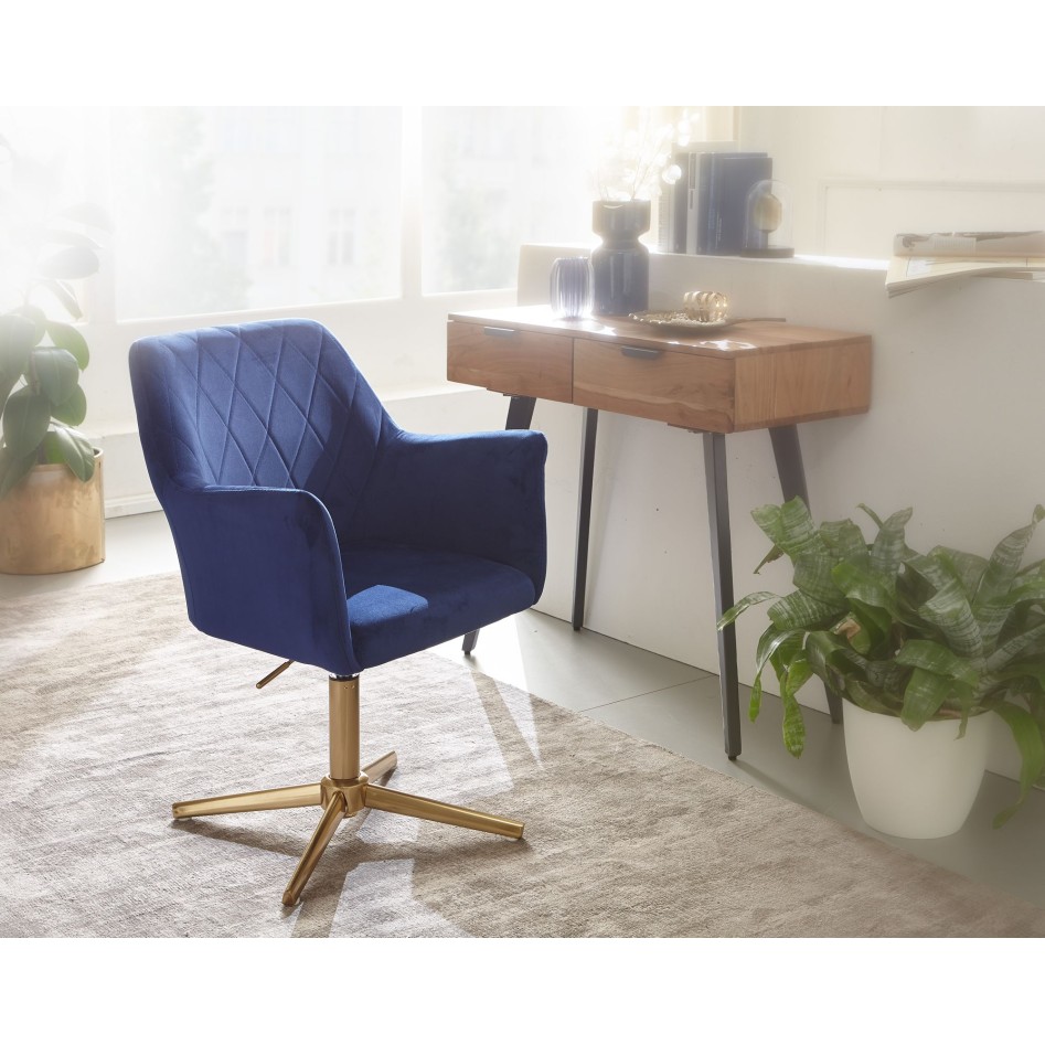 Silla de escritorio giratoria de terciopelo azul oscuro con respaldo