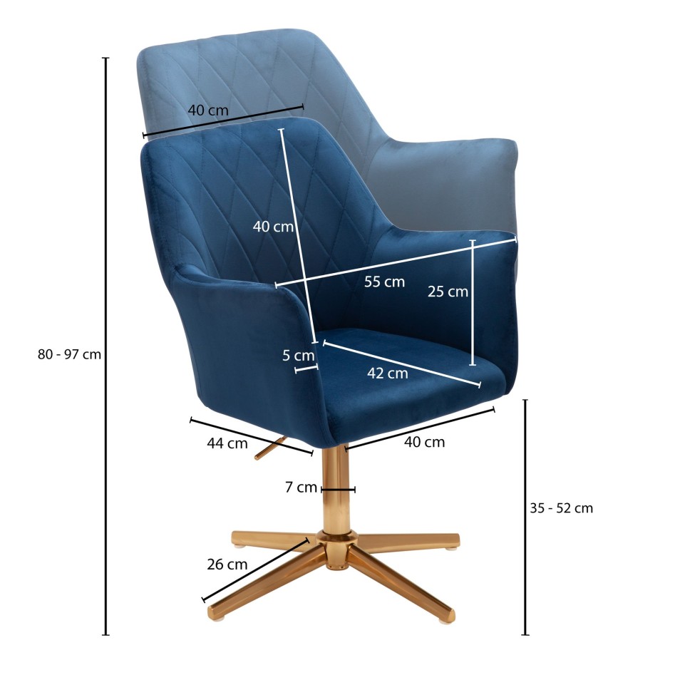 Silla de escritorio giratoria de terciopelo azul oscuro con respaldo