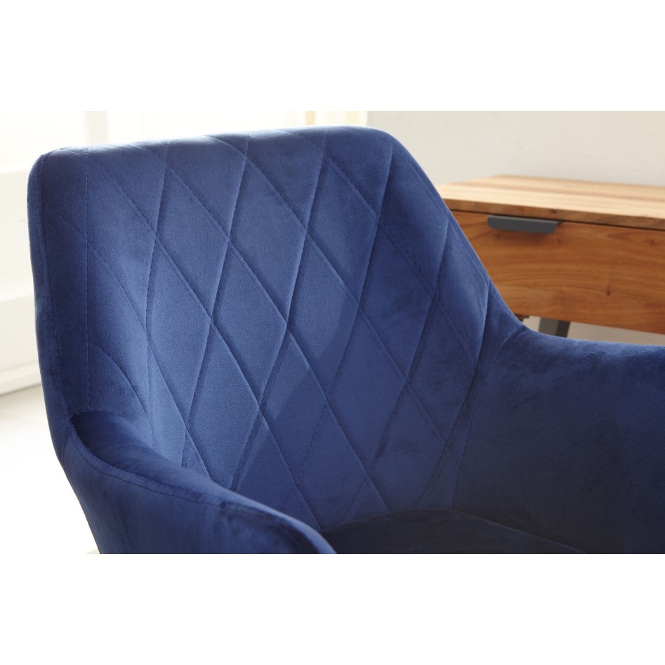 Silla de escritorio giratoria de terciopelo azul oscuro con respaldo
