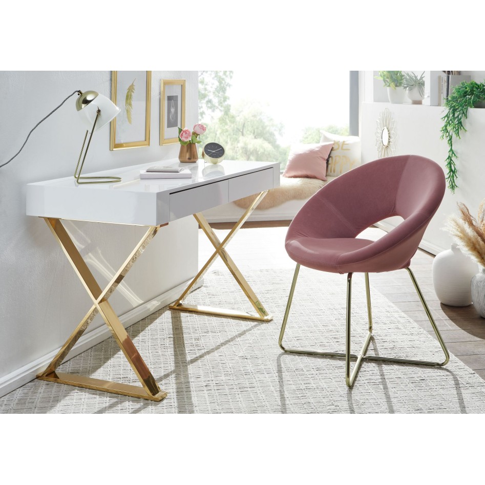 Escritorio de madera de metal blanco dorado 118x76x57 cm 
