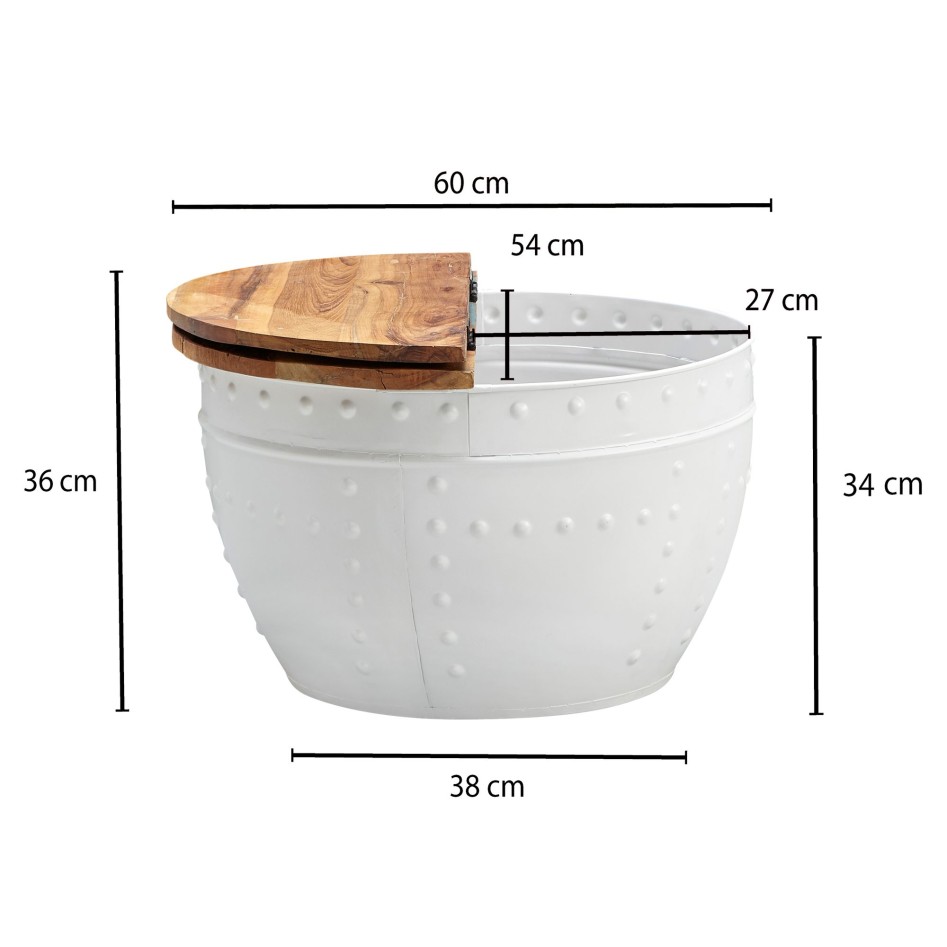 Mesita de madera maciza de mango y metal blanco industrial 60x36x60 cm 