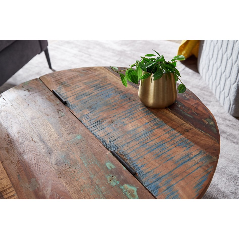 Mesita de madera maciza de mango y metal blanco industrial 60x36x60 cm 