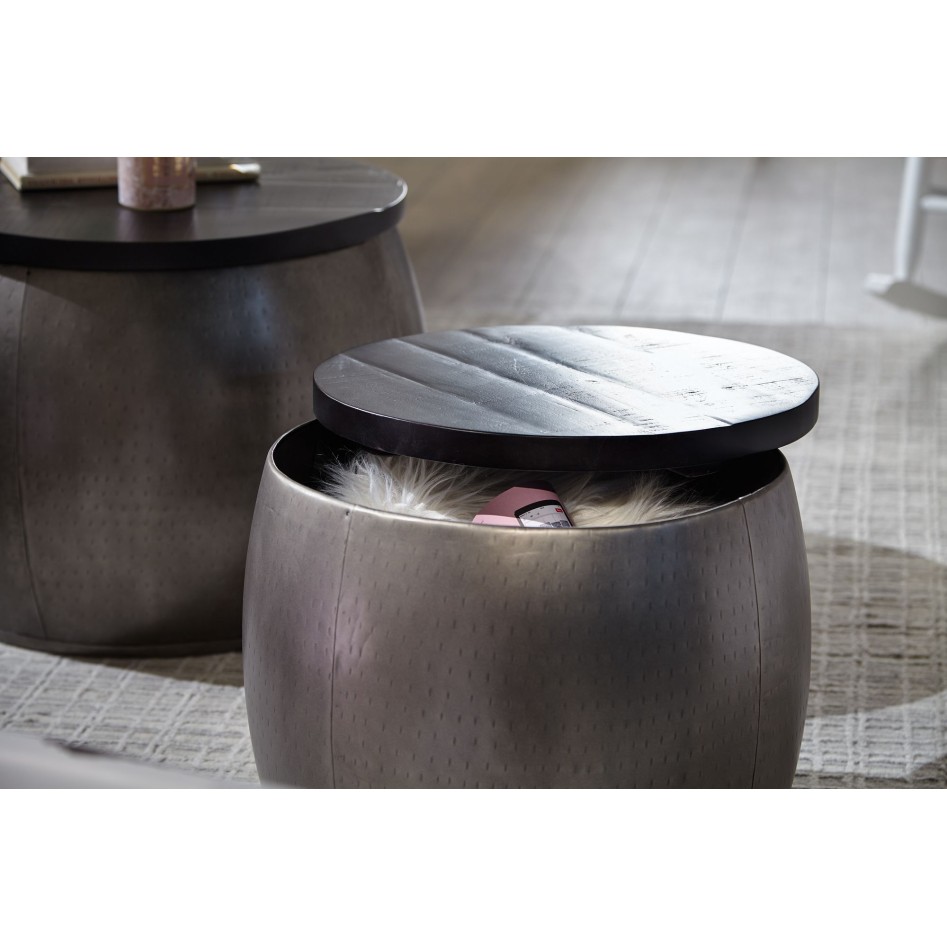 Mesas nido de madera maciza de mango redondo plateado