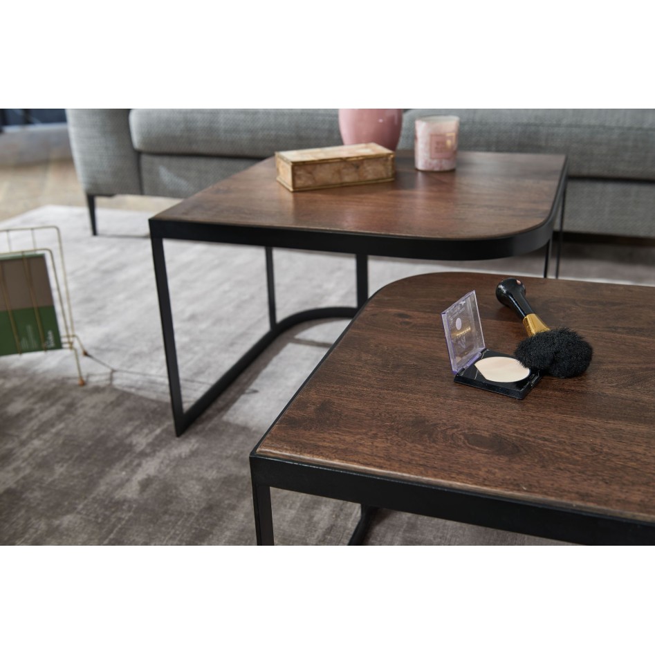 Juego de 2 mesas de centro de madera maciza de mango