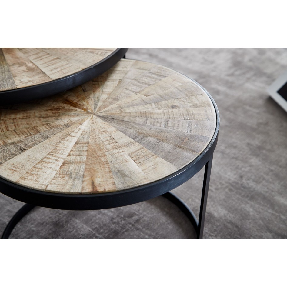 Juego de 2 mesas nido de madera maciza de mango redondas