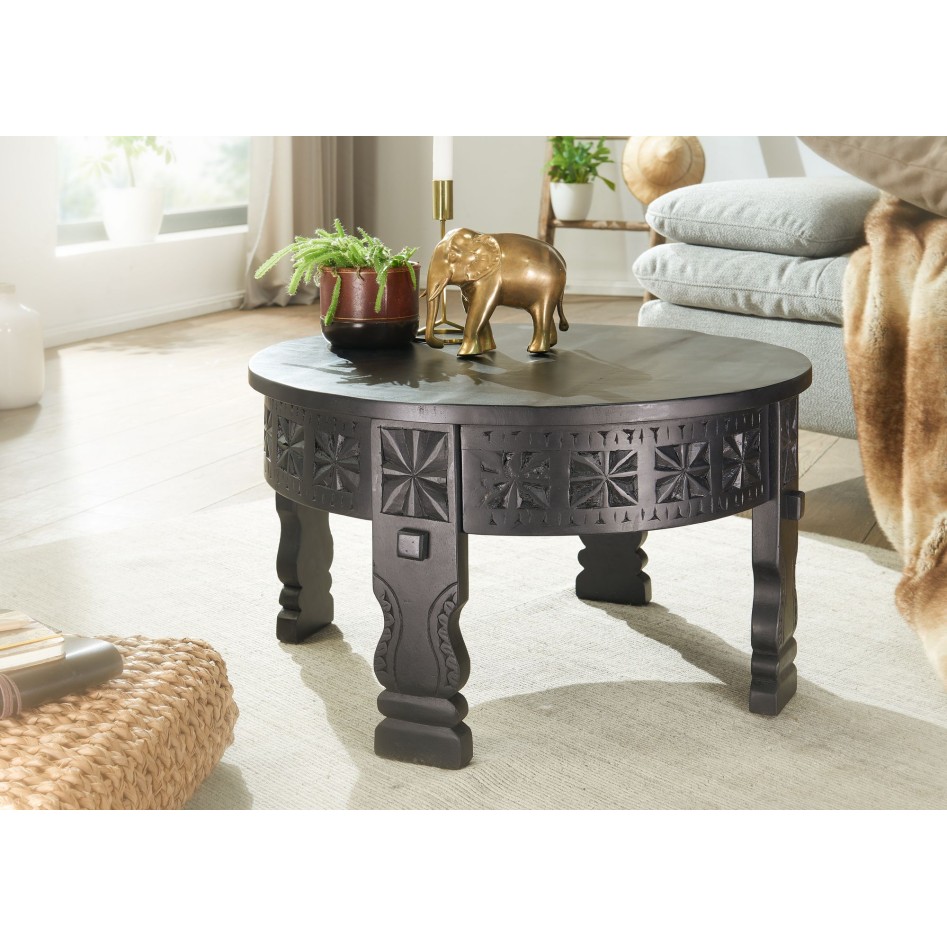 Mesita de mango de madera maciza redonda negro 60x36x6