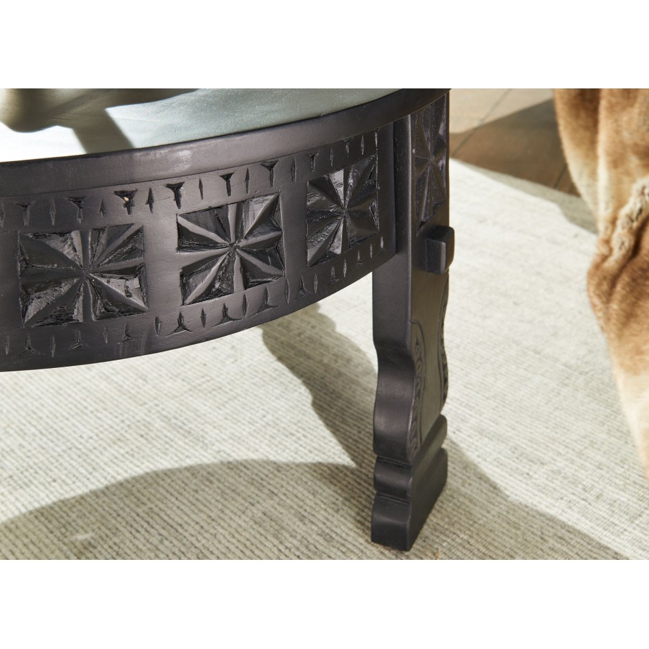 Mesita de mango de madera maciza redonda negro 60x36x6