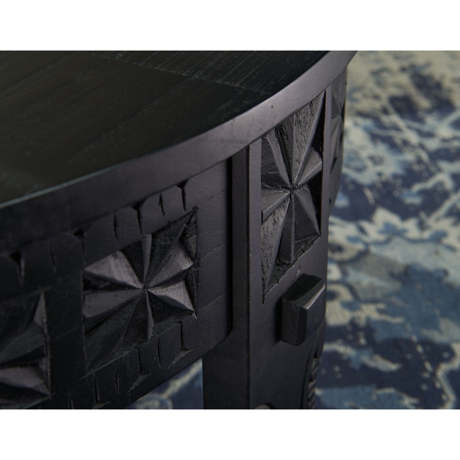 Mesita de mango de madera maciza redonda negro 80x36x80 cm